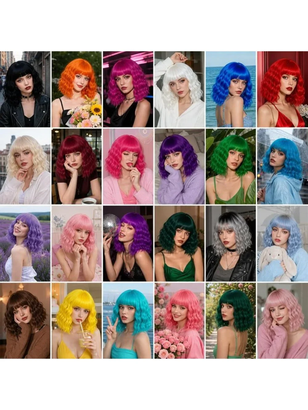Women's Light Purple Curly Bob Synthetic Wigs Bangs With Neon Heart Sunglasses